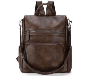 RAVUO Bolso Mochila Mujer, Mochilas Antirrobo de Cuero PU Moda Bolsa de Mano Mochilas Casual para Escuela Viaje Compras，Café