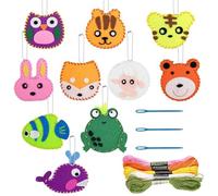 Ravytha 10 Piezas Kit de Costura, Fieltro Para Manualidades Niños, Juego de Aprender a Coser Formas de Animales, para Niños a Partir de 6 Años, para Principiantes, Regalo DIY, Coser, Bordar