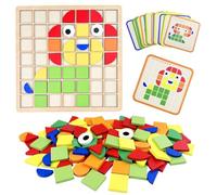 Ravytha 120 Piezas Puzzle de Mosaico Madera con 20 Tarjetas, Rompecabezas con Forma Geométrica, Juguete Puzzles de Tangram, Bloques de Patrones de Madera, Juguetes Montessori Niños 3 4 5 6 Años