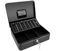 Ravytha 30x24x9CM Caja Registradora, Caja Fuerte Portatil Cerradura, Caja de Caudales con Bandeja para Monedas, Caja de Seguridad para Dinero, Caja Monedas y Billetes, Caja Metalica con Llave(Negro)