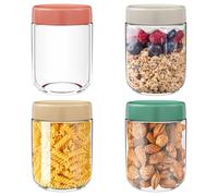 Ravytha 4 Piezas 500 ml Tarros de Cristal con Tapa, Frascos de Vidrio, Botes Hermeticos Cristal, Tarro Vasos Yogurtera, Overnight Oats Jar, para Avena Durante la Noche, Yogur, Mermelada, Miel