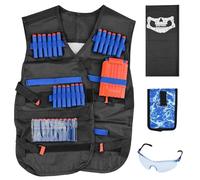 Ravytha Kit de Chaleco Táctico para Niños, con 1 Gafas Protectoras + 1 Máscara de Tubo Facial + 1 Clips De Recarga Rápida + 1 Muñequera + 1 Bolsa de Dardos + 30 de Espuma Dardos, para Niños Niñas