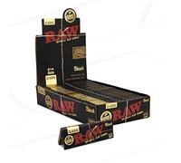 RAW Black 1 ¼ Papers, 50 hojas medianas ultrafinas por librito, 24 libritos por caja, 1 caja (24 librillos) (Standar, 10, Unidad)