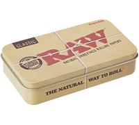 RAW Stoners - Juego de caja de metal con 4 paquetes de papel de fumar Connoisseur Classic, incluye filtros, 4 m de cuerda de cáñamo