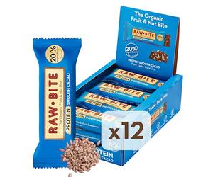 RawBite Barrita Ecológica Proteica con Cacao suave - Paquete de 12 x 45 gr - Total: 540 gr