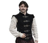 RAWBLADE Diego Jerkin medieval de cuero dividido para hombre, túnica de cuero y chaleco de armadura, disfraz de pirata renacentista, chaleco sin mangas para feria y cosplay