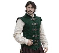 RAWBLADE Diego Jerkin medieval de piel dividida para hombre, túnica de cuero y chaleco de armadura, disfraz de pirata renacentista, chaleco sin mangas para feria y cosplay