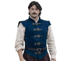 RAWBLADE Diego Jerkin medieval de piel dividida para hombre, túnica de cuero y chaleco de armadura, disfraz de pirata renacentista, chaleco sin mangas para Ren Faire y cosplay