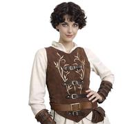 RAWBLADE Lassel Short Jerkin, chaleco medieval de cuero con bordado floral y cierre de hebilla, disfraz LARP para feria renacentista, cosplay y recreación histórica