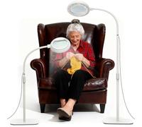 Raweao 8X Lupa con Luz y Soportes, 56 LED Dimmable Lámpara Lupa de Suelo con 3 Modos de Color, 2 en 1 Gran Lupa Lámpara de Suelo para Coser Pintura Artesanía Cerrar Trabajo