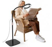 Raweao 8X Lupas de Lectura con Luz, Grande 2 en 1 Lámpara de Lupa con Luz con 3 Modos de Color, 56 LED Luces Lámpara de Pie Regulable para Costura, Pintura, Artesanía, Trabajo de Chließen (Negro)
