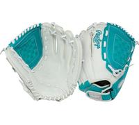 Rawlings Guante de sóftbol de la Serie Shut out | 12 Pulgadas | Lanzamiento a Mano Derecha | Blanco/Verde Azulado