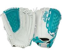 Rawlings Guante de sóftbol de la Serie Shut out | 13 Pulgadas | Lanzamiento a Mano Derecha | Blanco/Verde Azulado