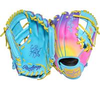 Rawlings Heart of the Hide Contour Fit Guante de béisbol | Serie Funburst | Lanzamiento a mano derecha | 11.5 pulgadas | Pro I Web | Speedshell - Columbia Blue/Yellow/Pink/Purple