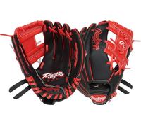 Rawlings Players Series - Guante de béisbol Juvenil de 10 Pulgadas | RHT | Negro/Rojo