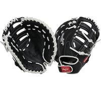 Rawlings Shut Out - Guante de primera base de softbol de lanzamiento rápido | Lanzamiento a mano derecha | 12 pulgadas - Red de doble barra de poste único | Negro