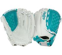 Rawlings Shut out Youth Softball Glove | Sizes 11.5" Multiple Styles Guante de Lanzamiento rápido de la Serie, Mujer, Blanco/Verde Azulado | Red de Cesta, 12.5" | Outfield