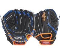Rawlings Sure Catch T-Ball & Youth Baseball Glove | Sizes 9.5"-11.5" | Multiple Styles Guante, Unisex, Modelo Jacob deGrom | Negro/Naranja/Royal, 10" | Ages 5-6