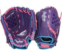 Rawlings Sure Catch Youth Series - Guante de sóftbol | 11 Pulgadas | Lanzamiento de Mano Izquierda | Morado/Azul Columbia/Rosa
