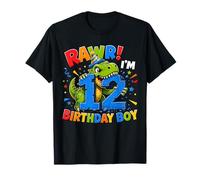 Rawr I'm 12 Cool T-Rex Dinosaur Jungle 12th Birthday Boy Camiseta
