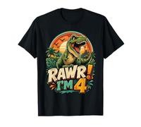 Rawr I'm 4 Cool T-Rex Dinosaur Jungle 4th Birthday Boy Camiseta