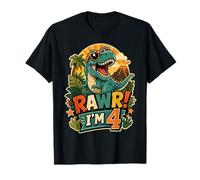 Rawr I'm 4 Cool T-Rex Dinosaur Jungle 4th Birthday Boy Camiseta