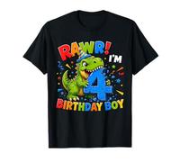 Rawr I'm 4 Cool T-Rex Dinosaur Jungle 4th Birthday Boy Camiseta