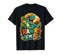 Rawr I'm 5 Cool T-Rex Dinosaur Jungle 5th Birthday Boy Camiseta