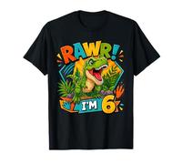 Rawr I'm 6 Cool T-Rex Dinosaur Jungle 6th Birthday Boy Camiseta