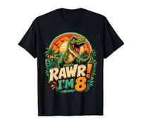 Rawr I'm 8 Cool T-Rex Dinosaur Jungle 8th Birthday Boy Camiseta
