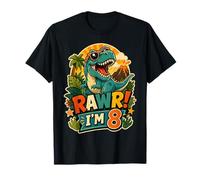 Rawr I'm 8 Cool T-Rex Dinosaur Jungle 8th Birthday Boy Camiseta