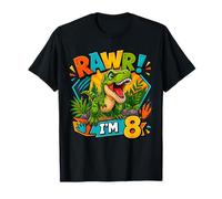 Rawr I'm 8 Cool T-Rex Dinosaur Jungle 8th Birthday Boy Camiseta