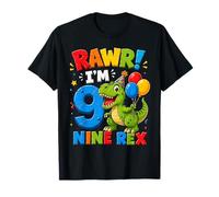 Rawr I'm 9 Nine Rex Dinosaur 9th Birthday Boy Party Camiseta