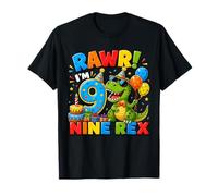 Rawr I'm 9 Nine Rex Dinosaur 9th Birthday Boy Party Camiseta