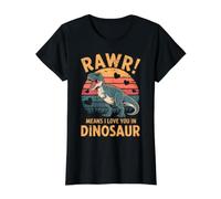 Rawr Significa Que te Amo en Dinosaurio Vintage día de San Valentín Camiseta gráfica económica, Mujer, Negro, S