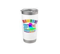 Rawrrr Dinosaur American Flag Rainbow Gay LGBT Pride Month Vaso térmico de acero inoxidable de doble pared