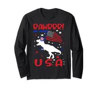 Rawrrr ! In The USA T Rex Dinosaur 4th of July America Flag Manga Larga