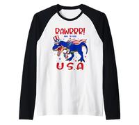 Rawrrr In The USA Trex Dinosaur 4th of July American Flag Camiseta Manga Raglan