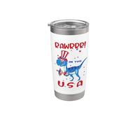 Rawrrr ! In The USA Trex Dinosaur 4th Of July American Flag Vaso térmico de acero inoxidable de doble pared
