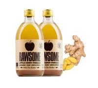 Rawsome Vinegars - Vinagre de Sidra de Manzana con la Madre Aderezado con Jengibre y Cúrcuma. Vinagre Ecológico Puro Sin Filtrar Sabor Afrutado. Botella de Vidrio 500 ml. Pack de 2.