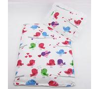 rawstyle 4 piezas Nueva colección - Funda Set para carrito cama de techo + cojín + relleno (Blanco + Pájaros rosa)
