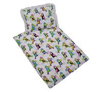 rawstyle funda Juego 4 - Carrito, Buggy y cama - Cama de techo + cojín + relleno (Nuevos diseños) blanco Weiß + Vögel Bunt Talla:1 x Kissen: 25cm x 35cm und 1 x Decke: 70cm x 50cm