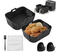 Raxfekro 2 unidades airfryer molde de silicona 21 x 16 cm molde de silicona para freidora de aire caliente plegable con 2 guantes de silicona para Ninja Foodi Max Dual Accesorios Air Fryer silicona