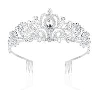 Raxfekro Corona para mujer, tiara de boda, corona de novia, corona de cristal, corona de diamantes de imitación, tiara de boda para bodas, bailes, desfiles, fiestas de princesas (Plata)