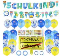 Raxfekro Decoración para el comienzo del colegio, 2 banderas + 22 globos + 1 globo de confeti + 3 pegatinas, todos con elementos escolares