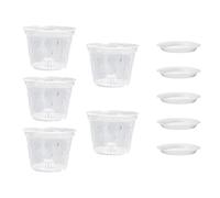 Raxove 5 Pack Orchid Pots,5inc Drainage Clear Plstic Plant Set, Drainage Clear Plant Flowerpot Slotted with Holes & Saucers, Breathable Root Clear Plstic Plant Pot Set for Healthy Roots