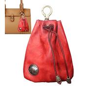 Raxove Monedero de piel de vaca, Bolso de piel de vaca, Funda llavero portátil, Monedero de cuero con cordón, monedero llavero, monedero para llaves, Vino rojo, Fare riferimento alla descrizione
