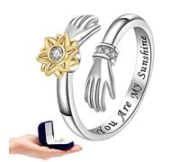 Raxove Tu Sei My Sunshine - Anillo de plata para el pulgar, iniciales de la margarita - Anillo Spinner con letra inicial de girasol de plata de ley, Fidget Rin para mujer