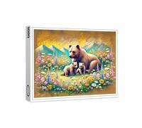 raxxa Puzzle Premium | Bear Family in Mountain Meadow Pastel Chalk Drawing | 1000 piezas