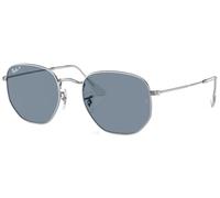 Ray-Ban Lentes planas hexagonales con kit de cuidado, Plateado | Azul Polarizado, Medium 51